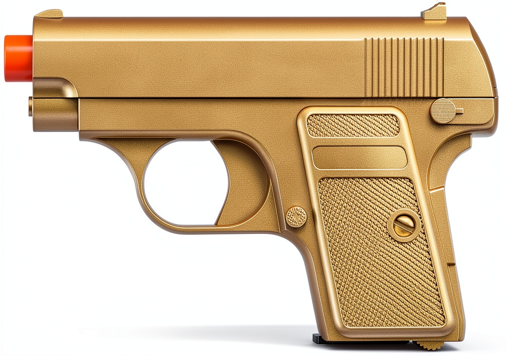GoldenBall Gold Airsoft Pistol displayed on a tabletop