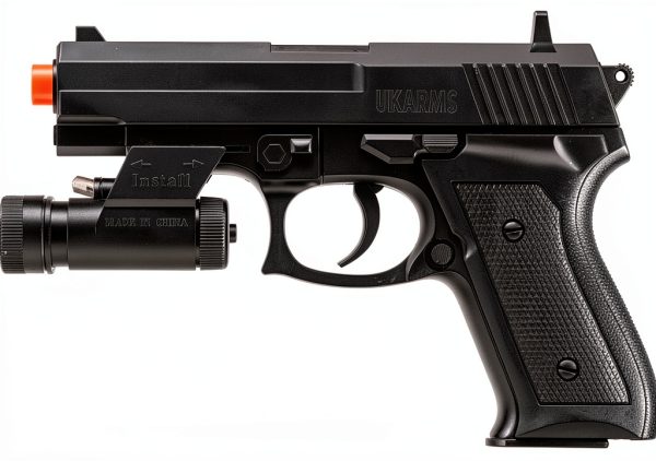UKARMS Airsoft Pistol with Flashlight Black ABS Plastic 6mm 10 Round-0