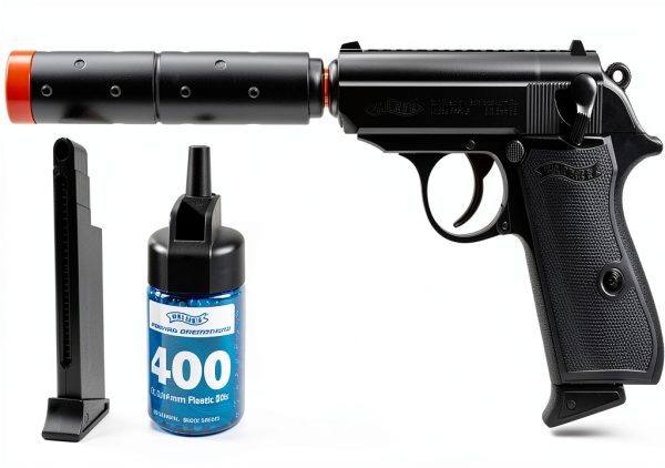 Umarex Walther PPK/S Airsoft Pistol Kit 400 BBs Extra Mag Black-0