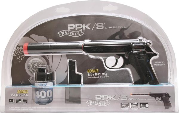 Umarex Walther PPK/S Airsoft Pistol Kit 400 BBs Extra Mag Black-6