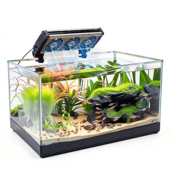 fishkeeper Aquarium Chiller - 3600 r/m Powerful Wind Quiet Fish Tank Cooling Fans with Controller, 5 Speeds, 3 Timer Modes, 180° Wide Angle Adjustable Aquarium Cooler Fan (12W, 3 Head)-1