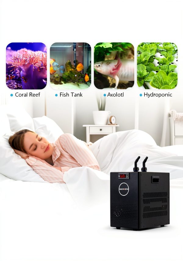 BAOSHISHAN Aquarium Chiller 26gal 1/13 HP Fish Tank Chiller Water Chiller for Aquarium with Pipe Clamp Suction Cup Compressor Refrigeration Quiet Chiller for Axolotl Coral Jellyfish-6