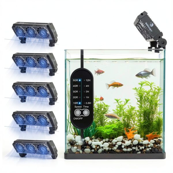 fishkeeper Aquarium Chiller - 3600 r/m Powerful Wind Quiet Fish Tank Cooling Fans with Controller, 5 Speeds, 3 Timer Modes, 180° Wide Angle Adjustable Aquarium Cooler Fan (12W, 3 Head)-2